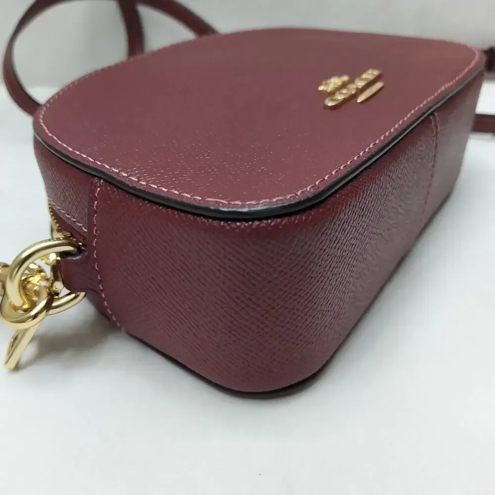Coach Mini Serena Wine Red Crossgrain Leather Zipper Closure Crossbody Bag